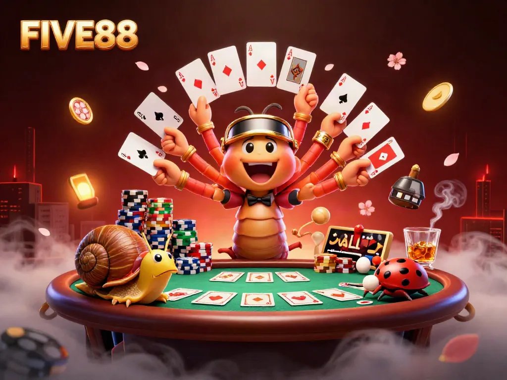 Engage with exciting poker action at FIVE88 with a unique dealer and vibrant atmosphere.