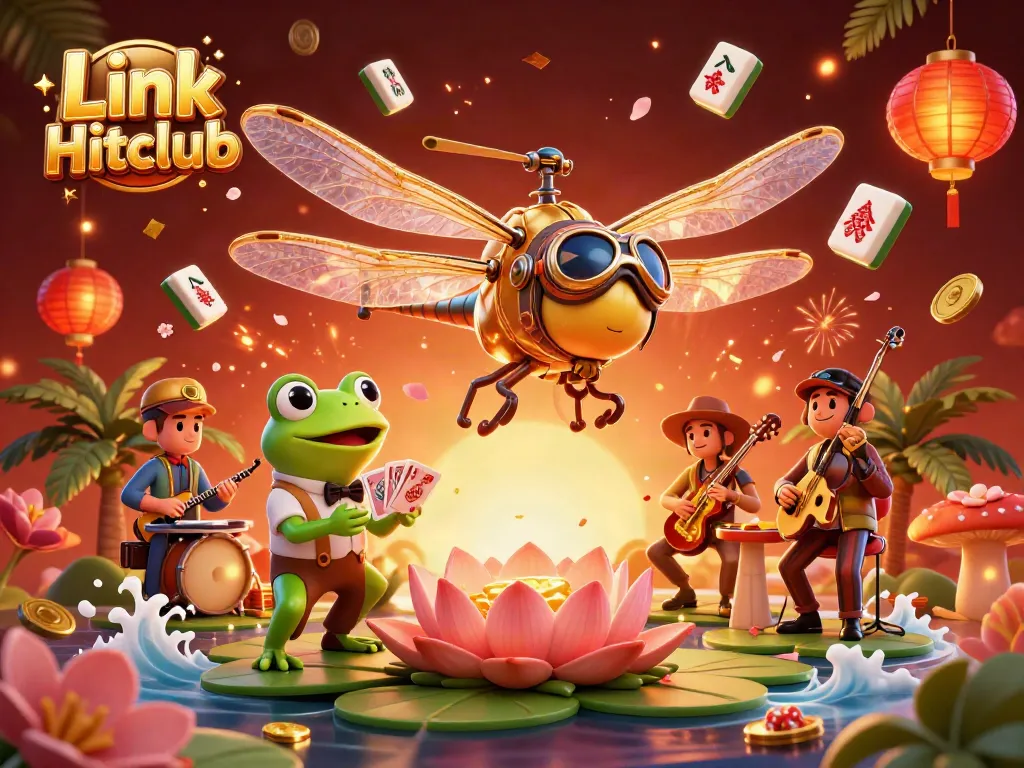 Engage with Link Hitclub in this vibrant 3D scene showcasing casino thrills and lively gaming atmosphere.