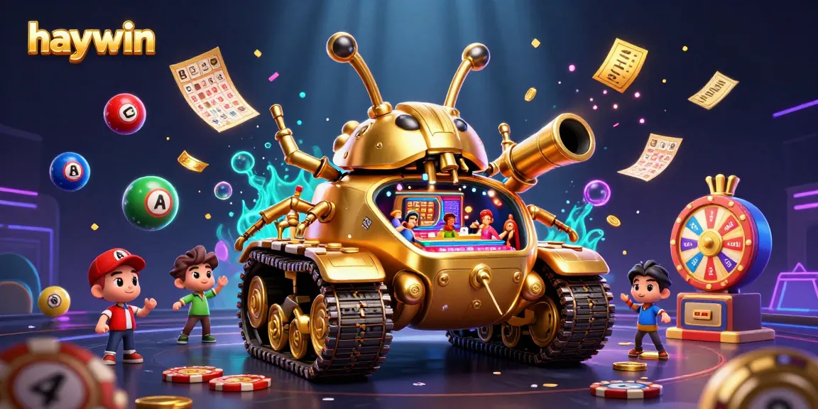 Engage with haywin's vibrant gaming world featuring a dazzling miniature casino inside a golden beetle tank.