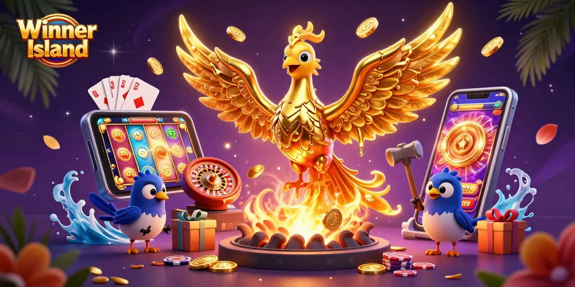 Experience the thrill of slots at Winner Island with an ultra-detailed 3D scene showcasing magical gaming elements.