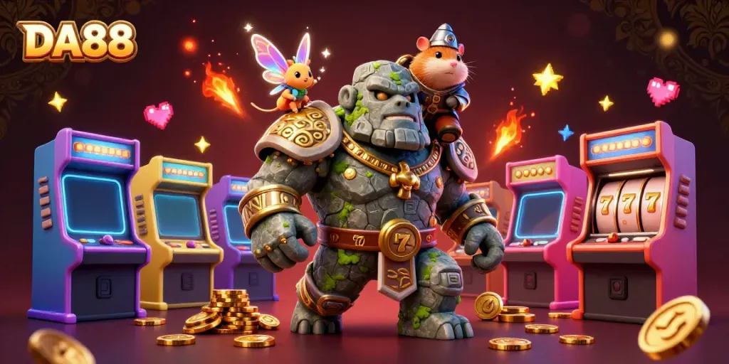 Experience winning moments at DA88 casino with an ancient golem guardian and magic fairy.
