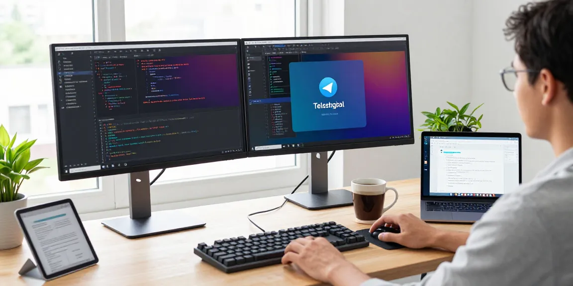 Developer setting up Telegram Chinese Version interface in a tech workspace.