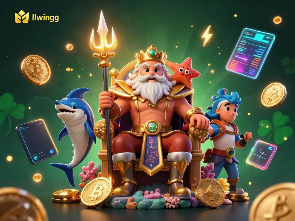Engage with llwingg's vibrant casino world featuring Neptune and treasures of crypto coins.