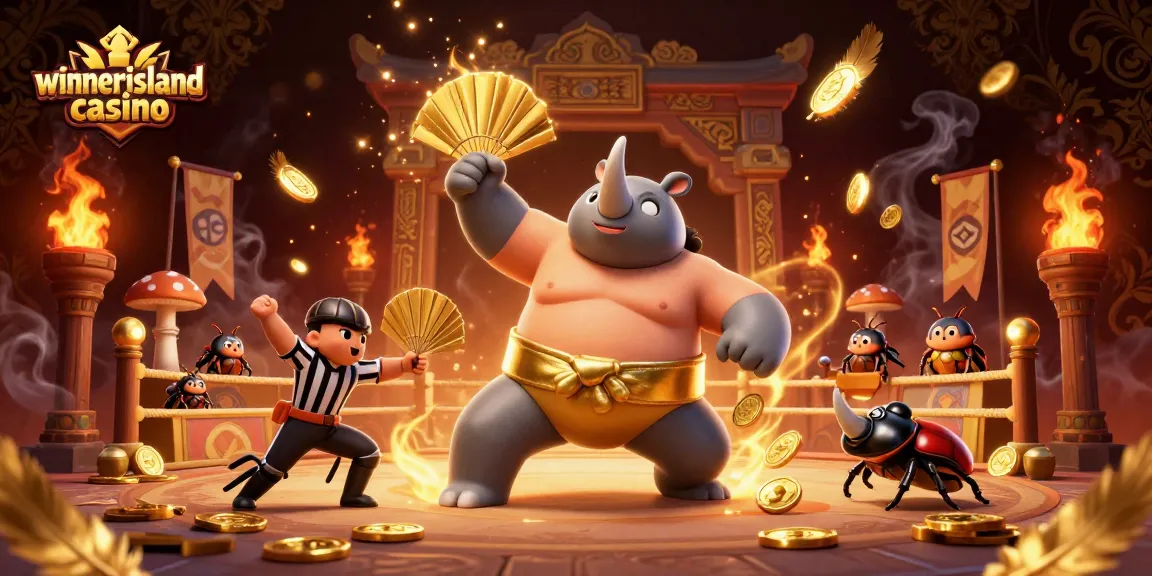 Experience thrilling action at winnerislandcasino with a dynamic 3D beetle sumo fight scene.
