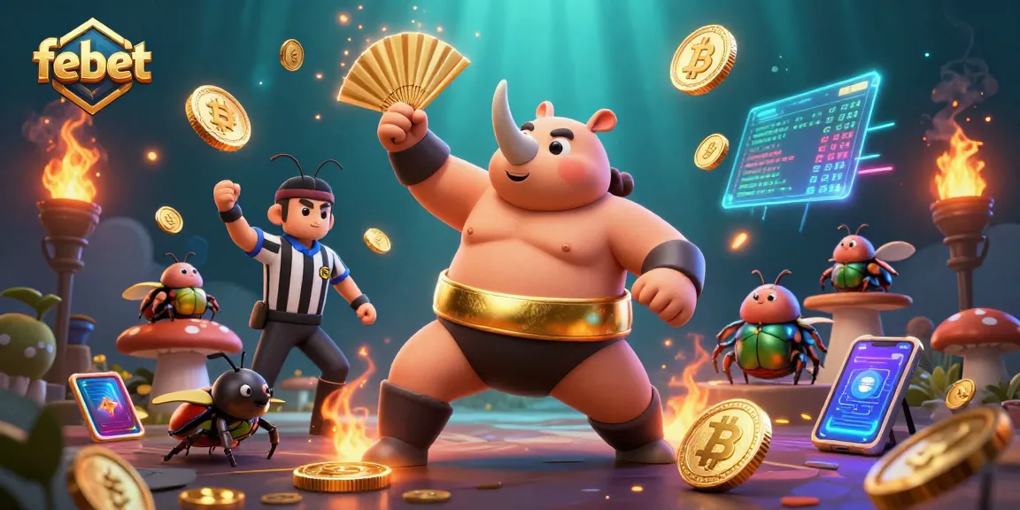Bet with febet at a vibrant and dynamic casino scene featuring a sumo beetle champion.